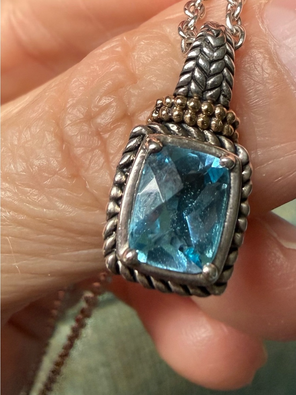 Sterling Silver blue topaz Cut Pendant Necklace - Silver 925 with 14k accents - Picture 2 of 5